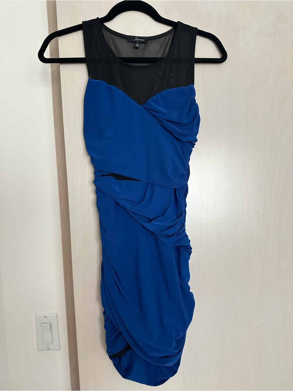Royal Blue Bodycon Cocktail Dress with Mesh Yoke